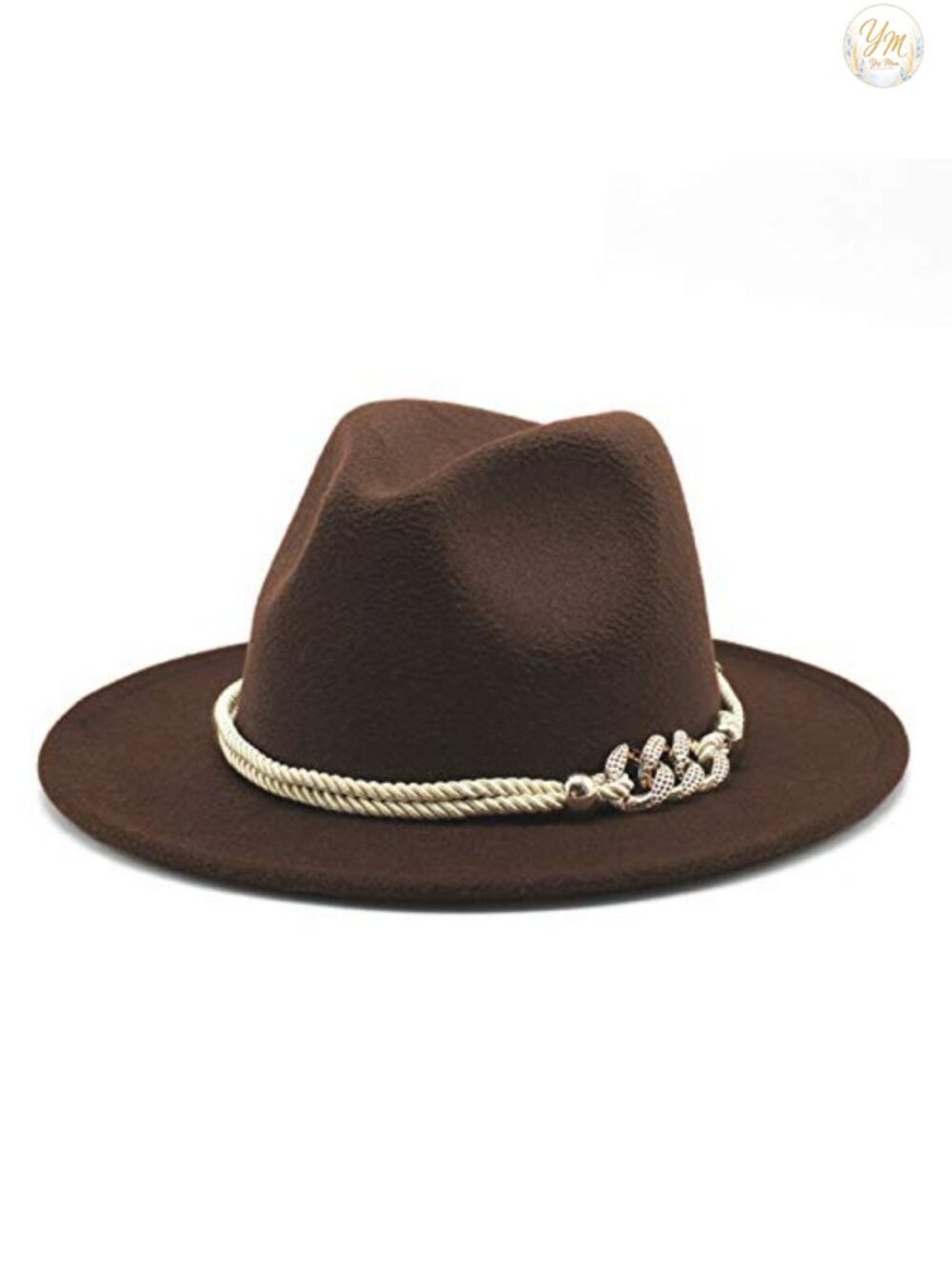Wide Brim Felt Fedora Panama Hat with Ring Belt Adjustable